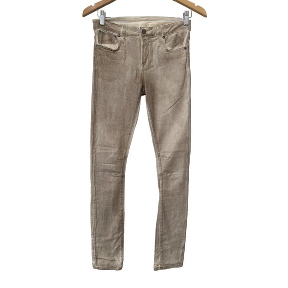 Helmut Lang Skinny Jeans Metallic Womens 27 Cream 5 Pockets Modal Cotton Blend - Picture 1 of 8